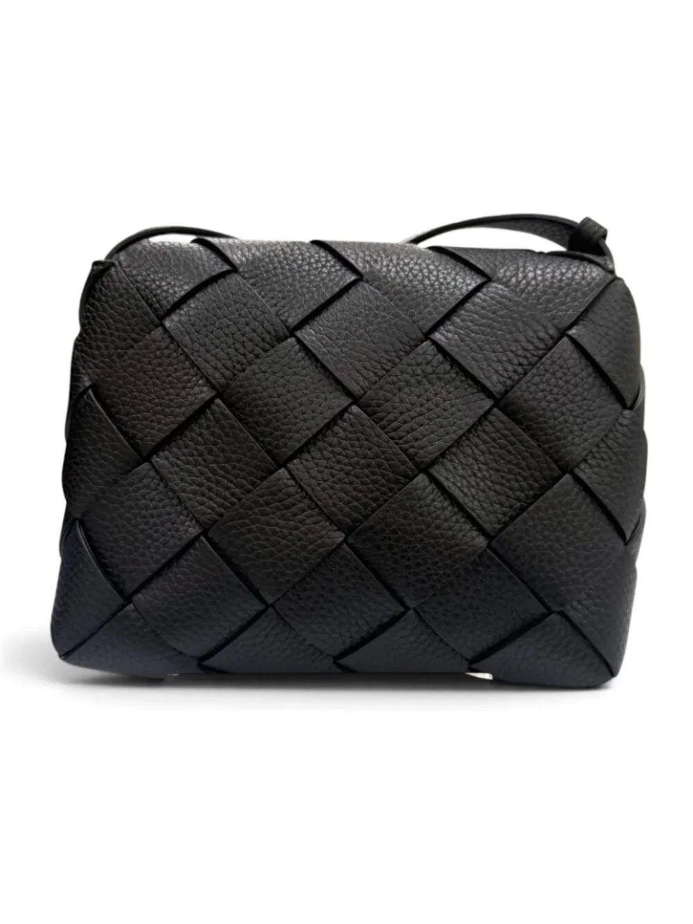 Bottega Veneta Diago Gray Leather Intrecciato Shoulder Bag Black